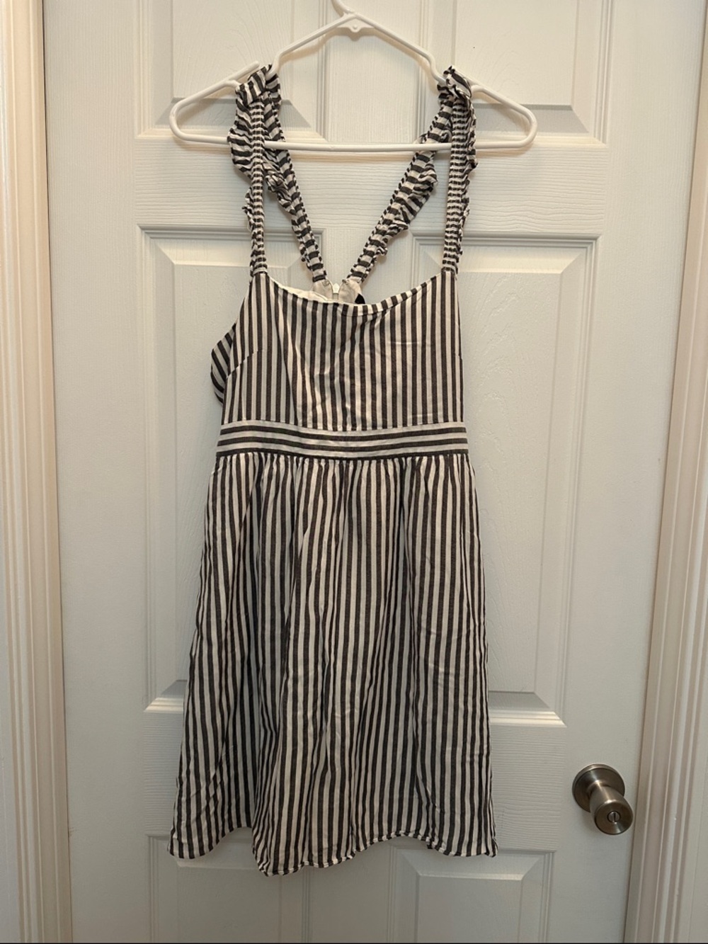 Black and White Striped Sundress with Ruffled Straps